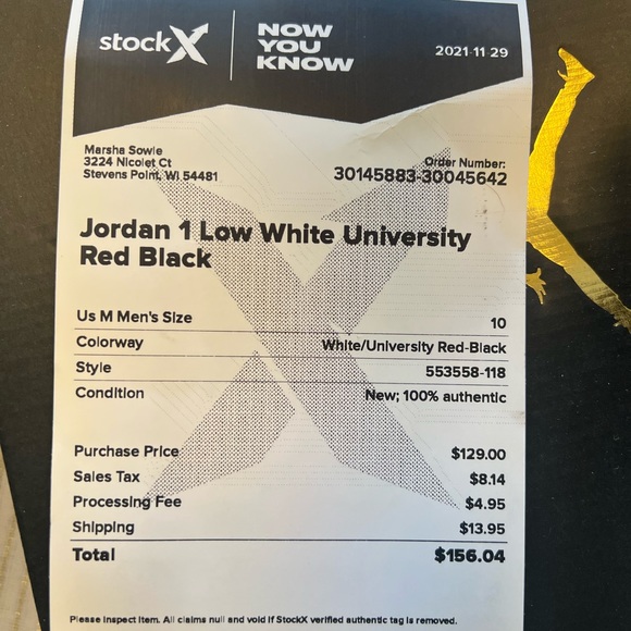 Men’s size 10 Nike Air Jordan 1 Low. White, black and red. Worn twice. - Picture 4 of 5